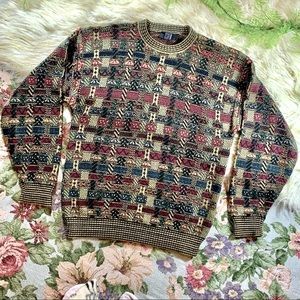 Tan Patterned Chunky Knit Grandpa Sweater